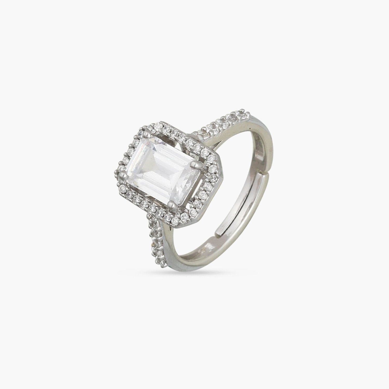 Finger Ring Regal Square Statement CZ Silver Ring