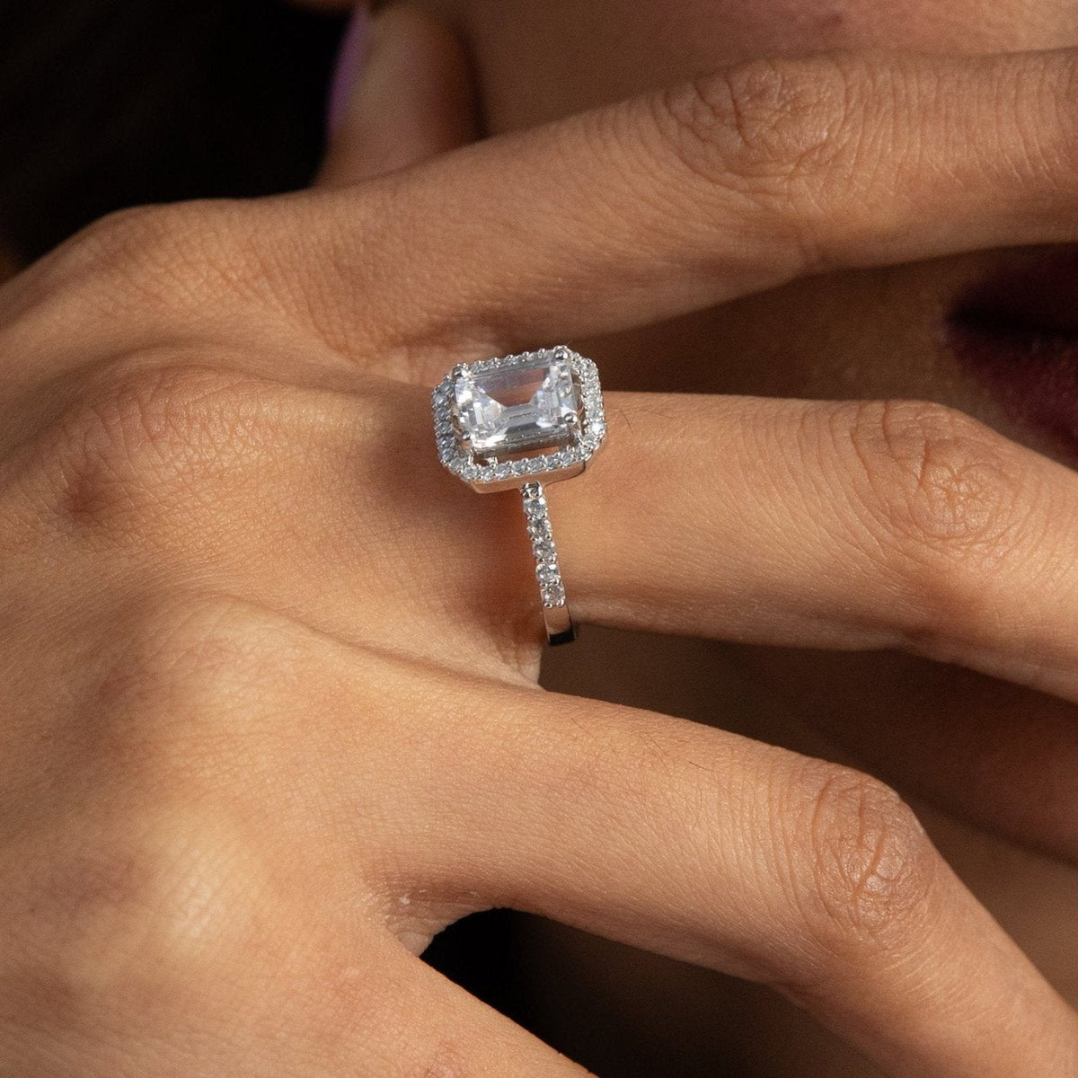 Finger Ring Regal Square Statement CZ Silver Ring