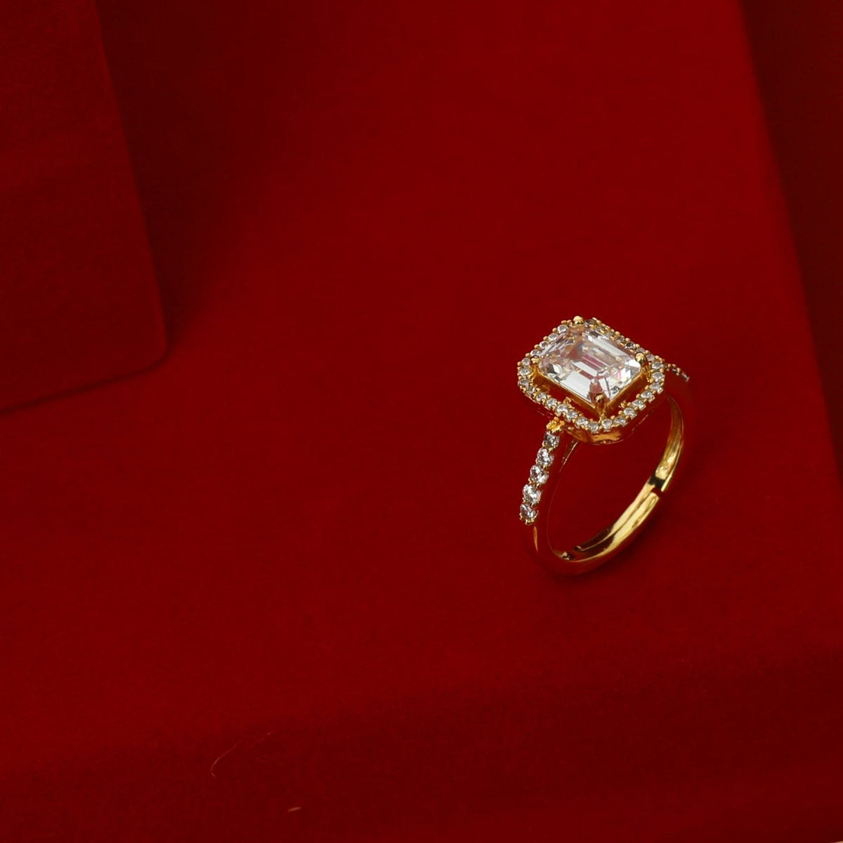 Finger Ring Regal Square Statement Gold Plated CZ Silver Ring