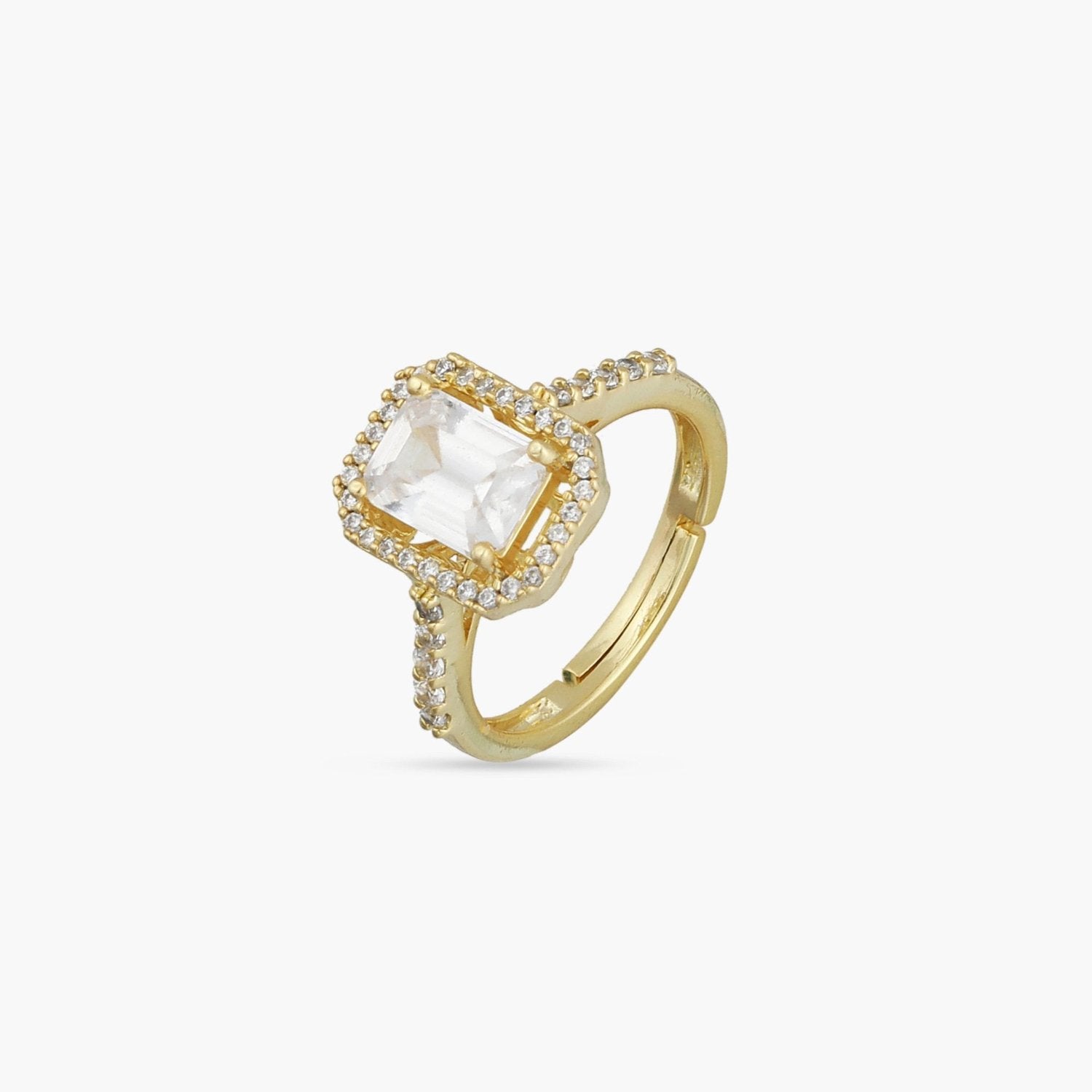 Finger Ring Regal Square Statement Gold Plated CZ Silver Ring