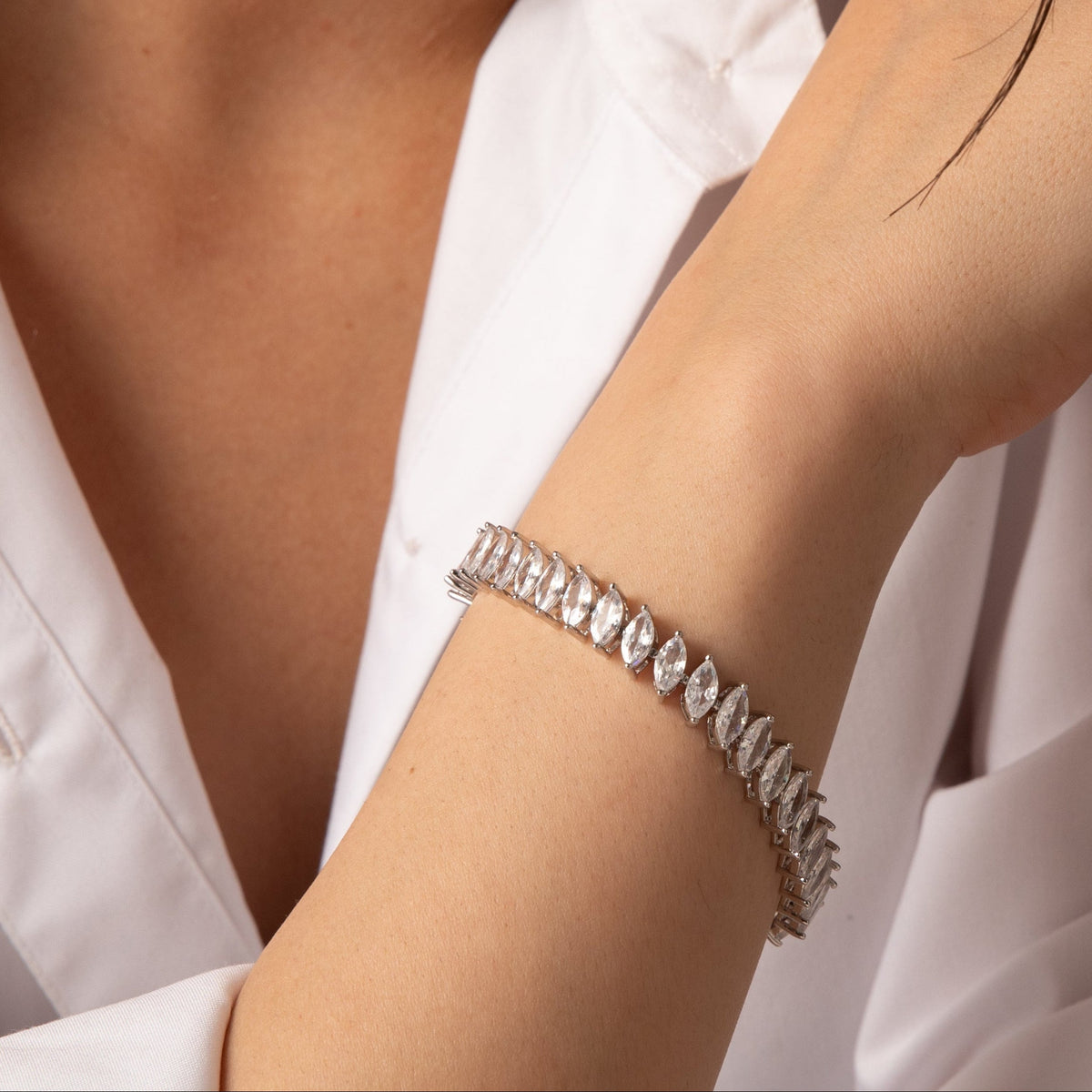 Marquis Radiance CZ Silver Tennis Bracelet