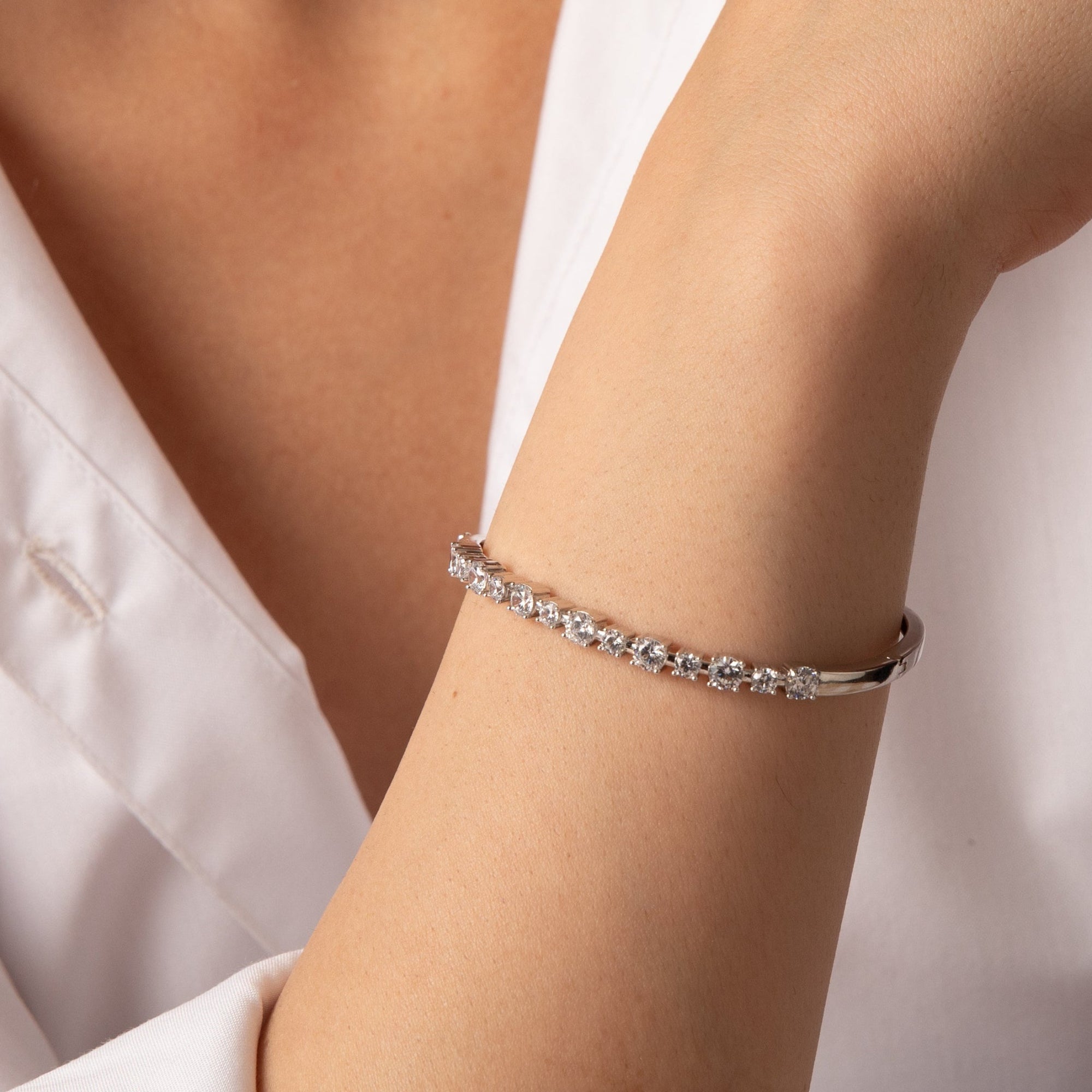 Waveform CZ Silver Cuff Bracelet