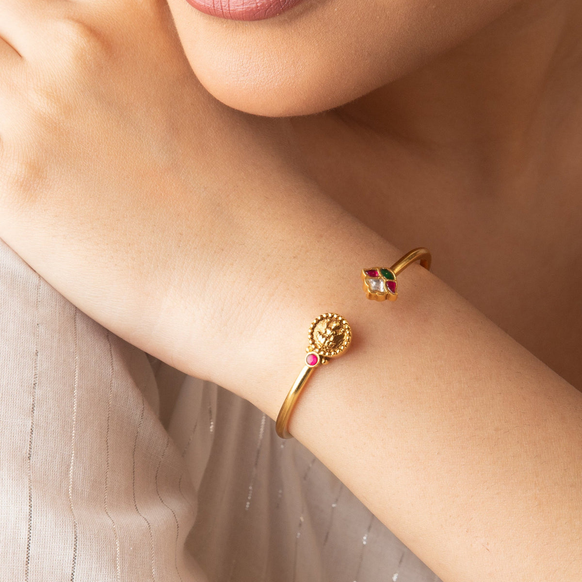 Kaveri Coin Multi-Stone Silver Bracelet