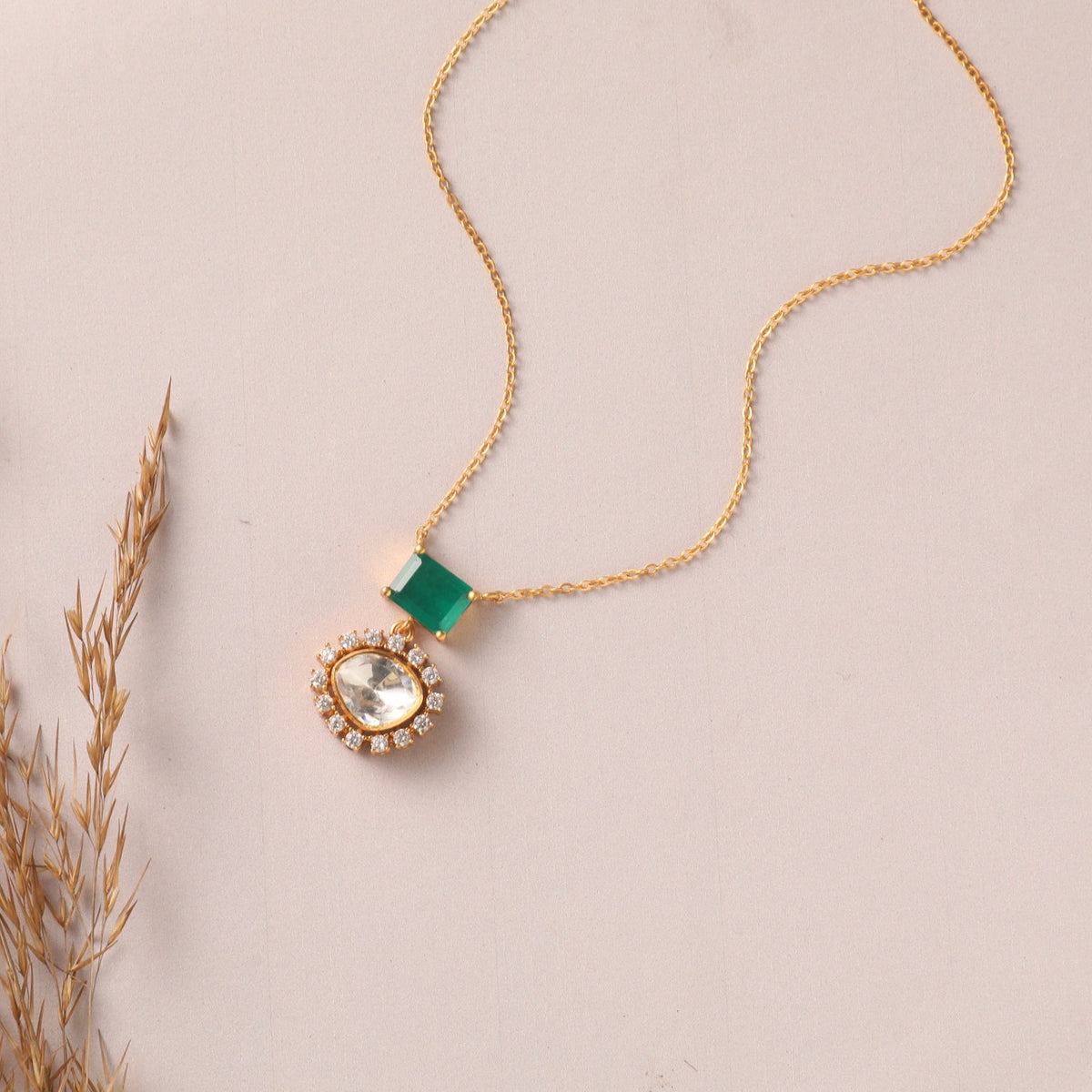 Graceful Green Moissanite Silver pendant Necklace