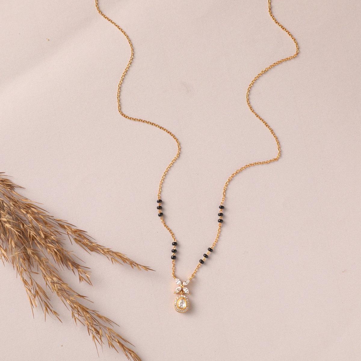 Delicate floral MOISSANITE SILVER MANGALSUTRA NECKLACE