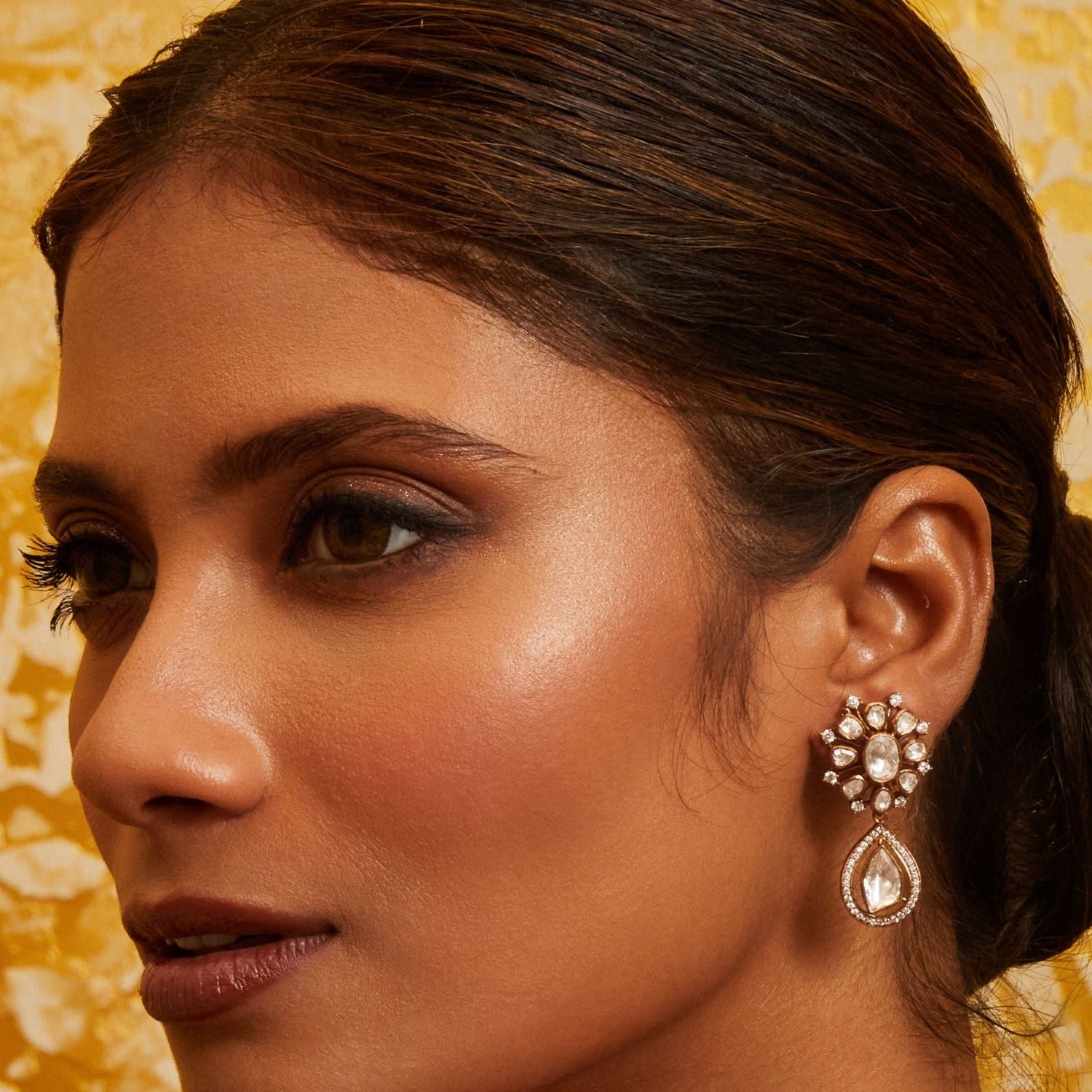 Earrings Moissanite Floral Silver Drop Earrings