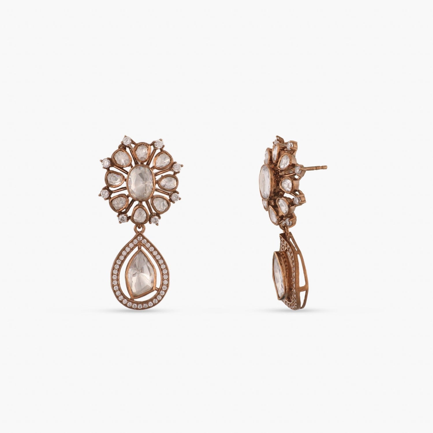 Earrings Moissanite Floral Silver Drop Earrings