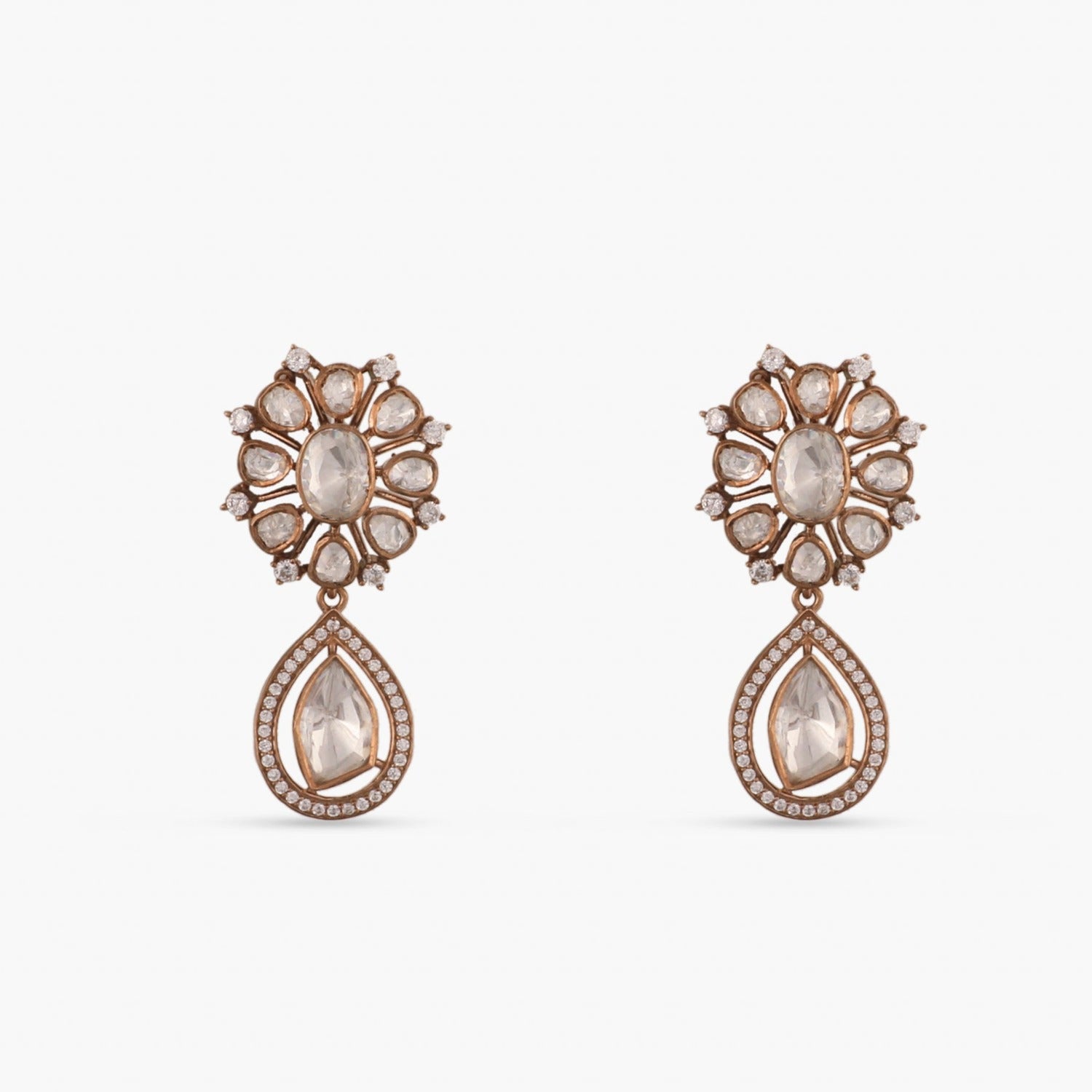 Moissanite Floral Silver Drop Earrings