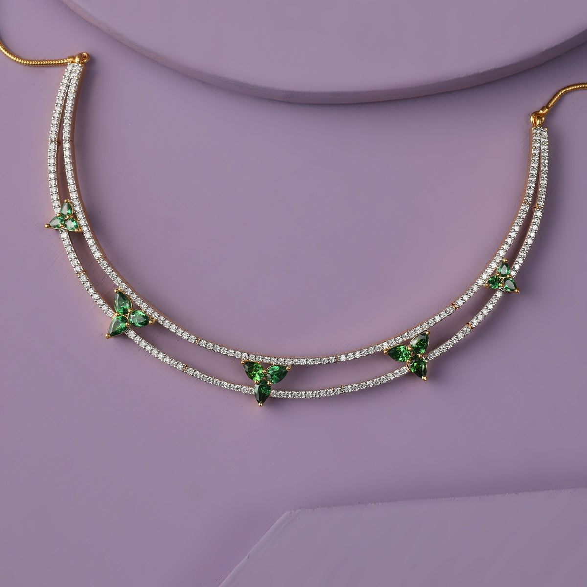 Tri-Petal CZ Silver Cuff Necklace