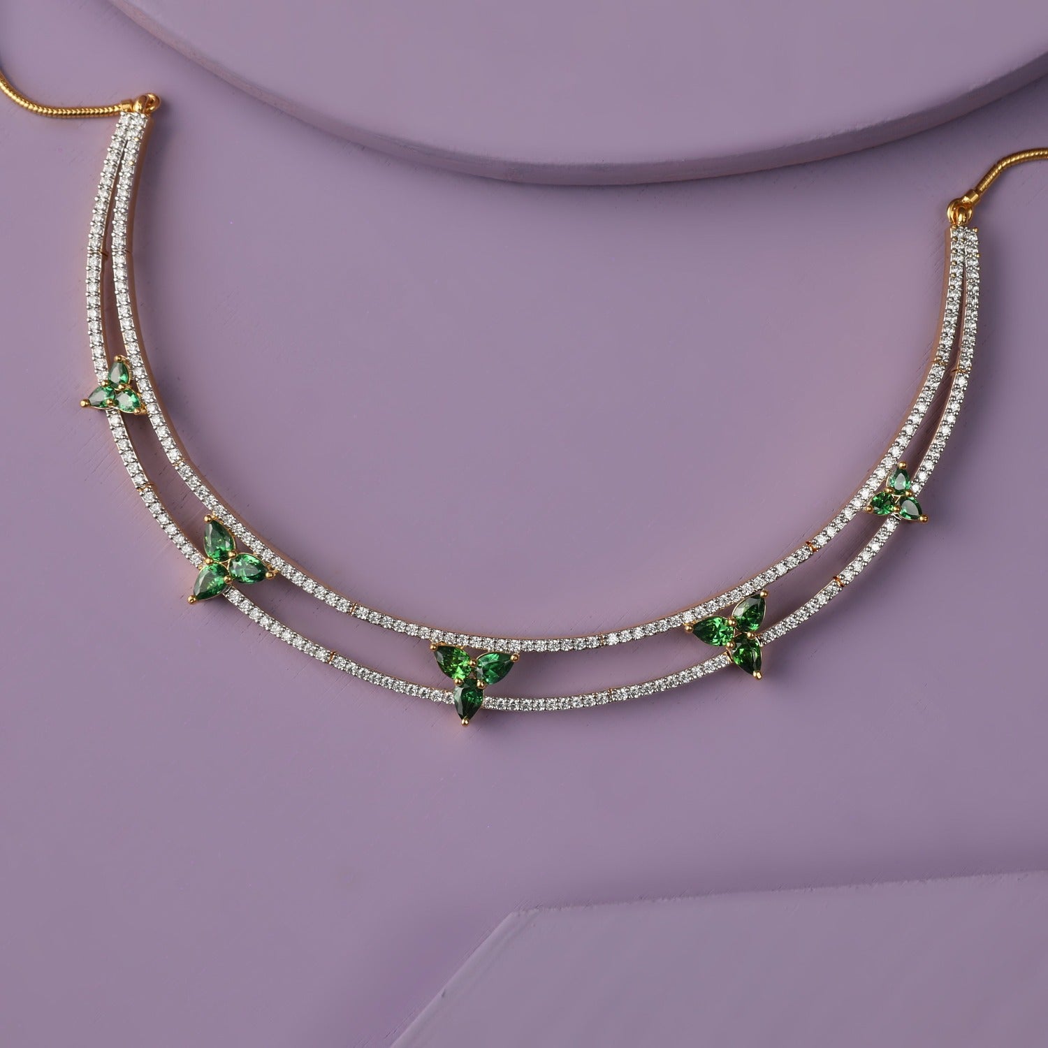 Tri-Petal CZ Silver Cuff Necklace