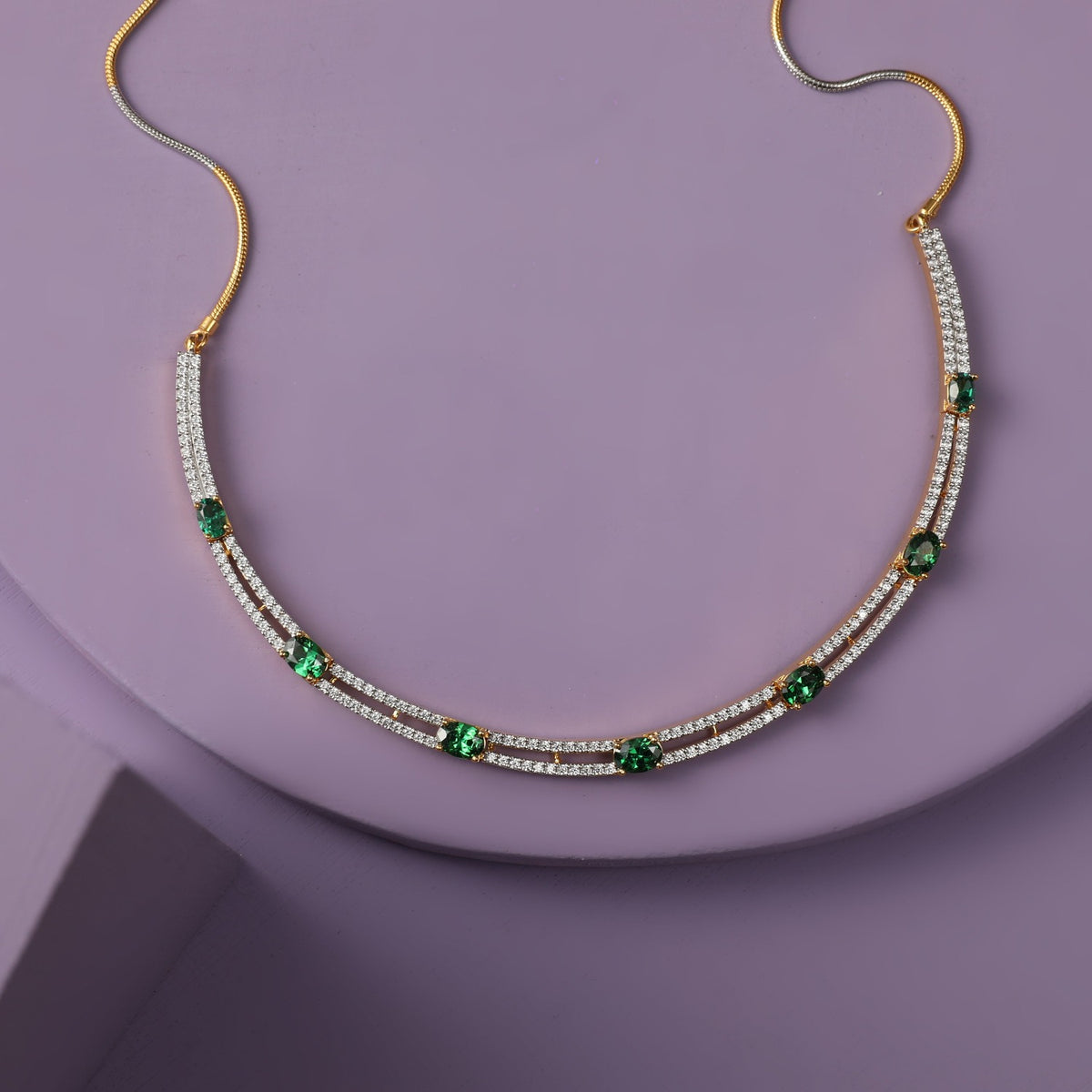 Square charm CZ Silver Cuff Necklace