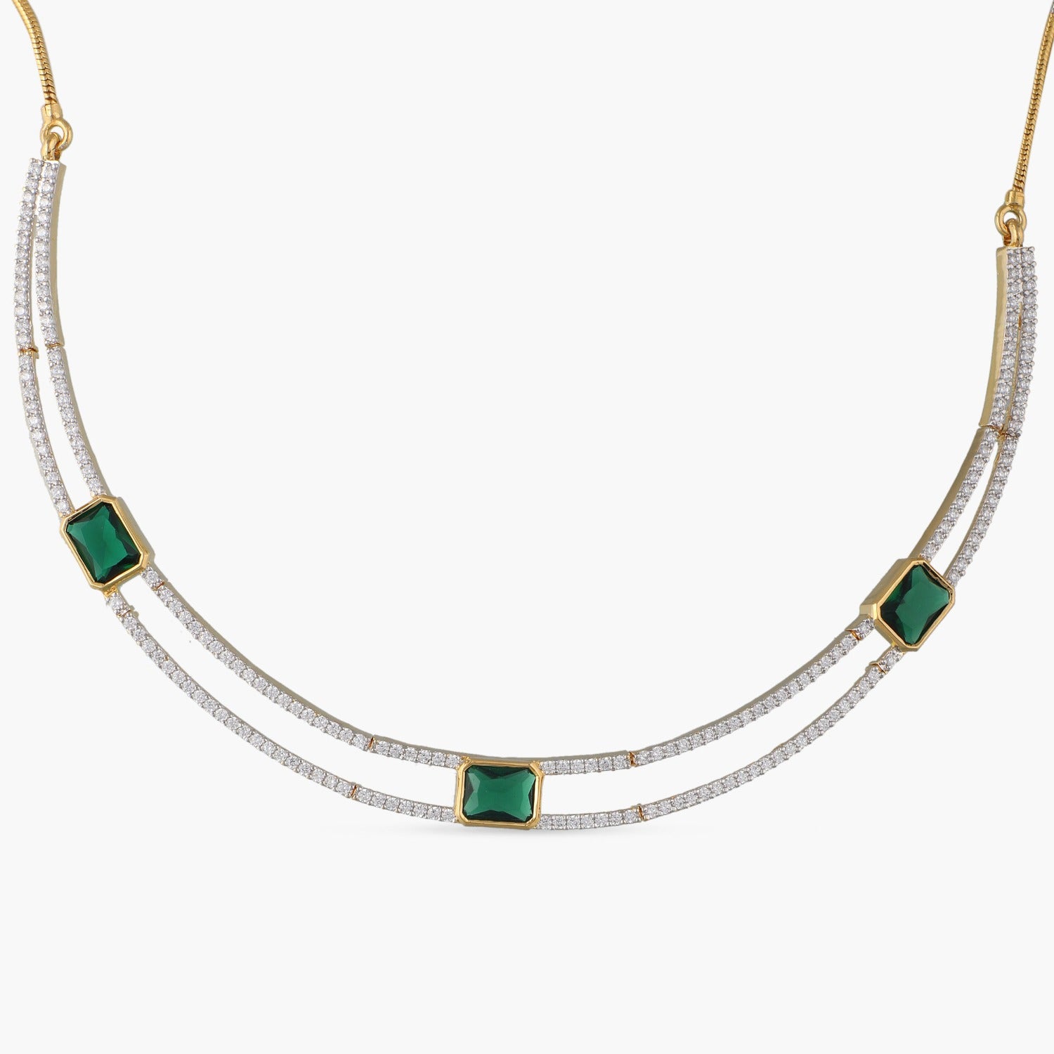 Triple Square Charm CZ Silver Necklace