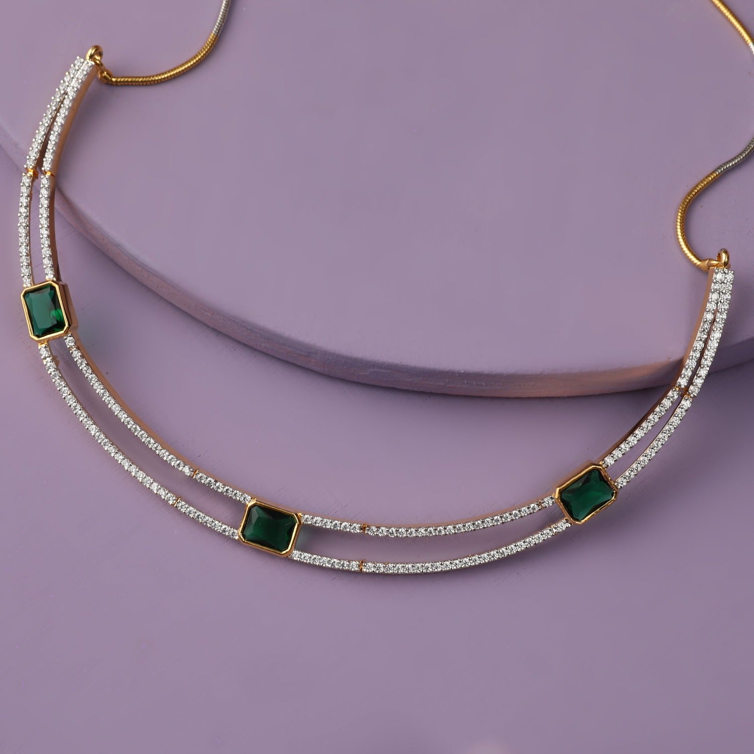 Triple Square Charm CZ Silver Necklace