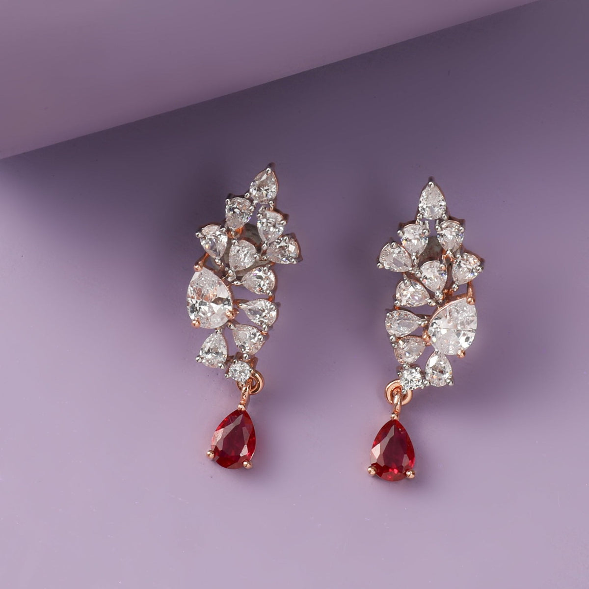 Cluster CZ Silver Drop Earrings