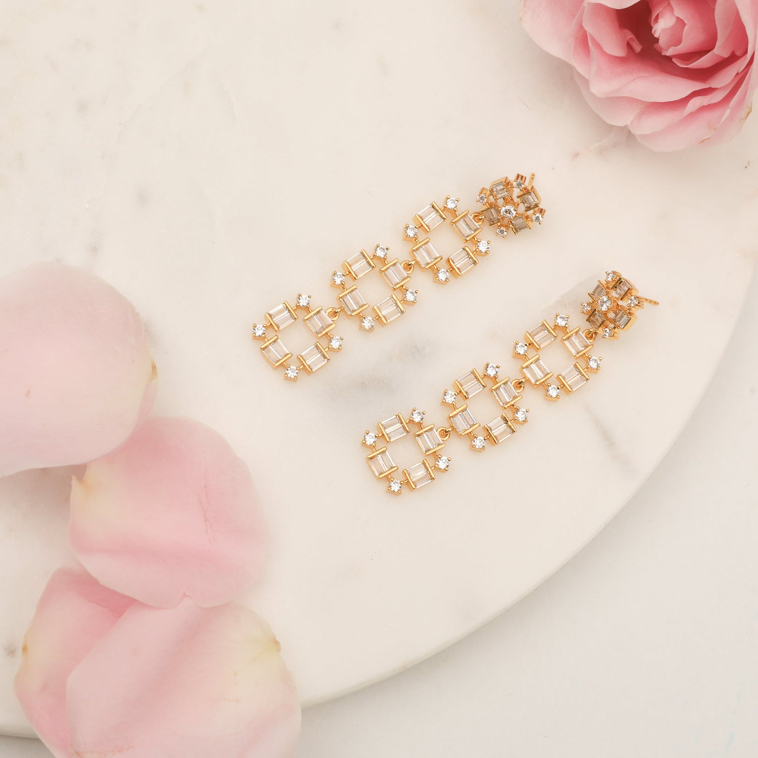 Earrings Four Layer CZ Drop Silver Earrings