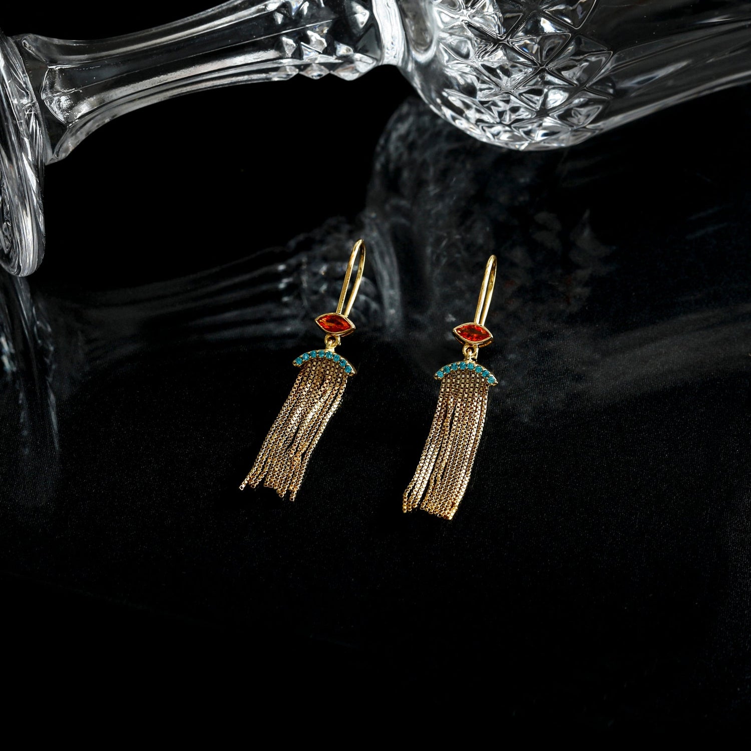 Earrings Fringe Flame Gold Plated Silver Drop Earrings