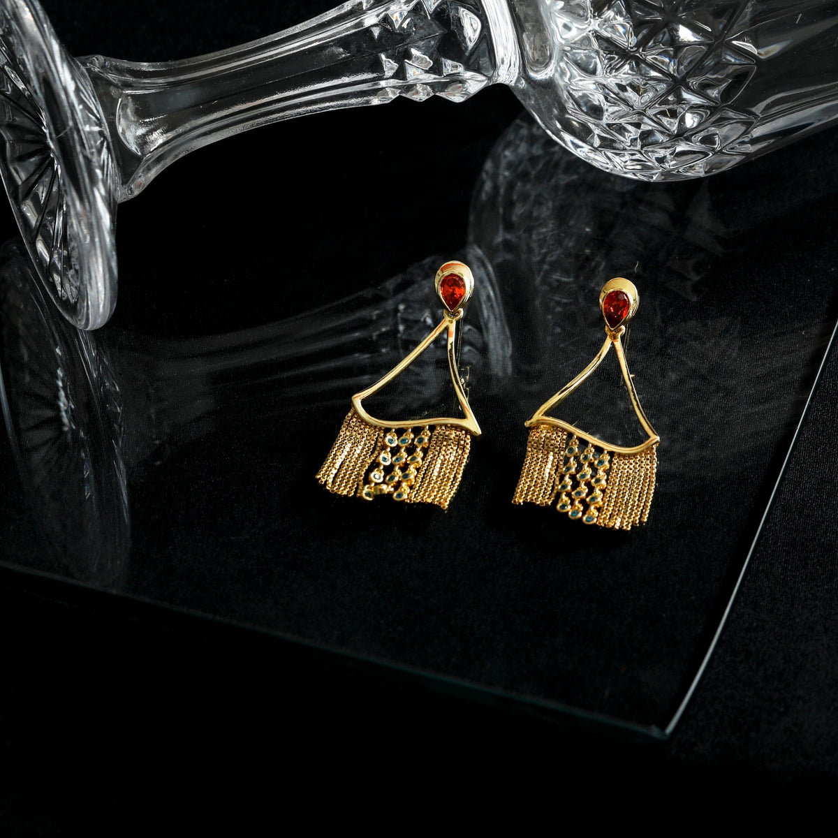 Earrings Fringe Kolmio Gold Plated Silver Drop Earrings