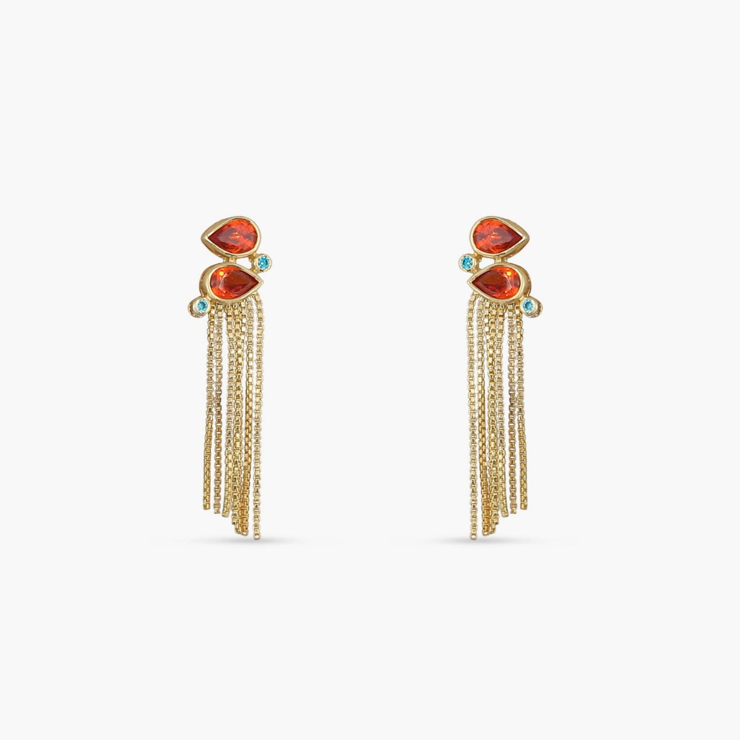 Earrings Fringe Twin Flame Gold Plated Silver Ethnic Earrings
