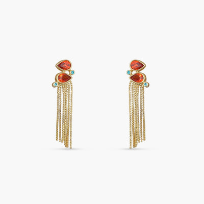 Fringe Twin Flame Gold Plated Silver Ethnic Earrings