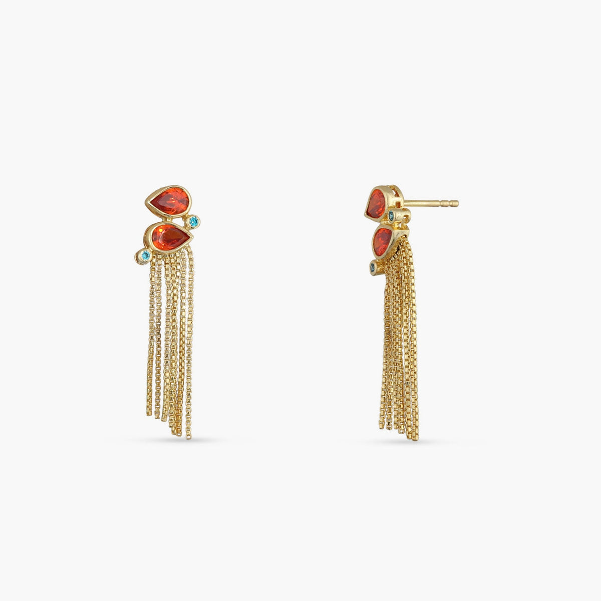 Fringe Twin Flame Gold Plated Silver Ethnic Earrings