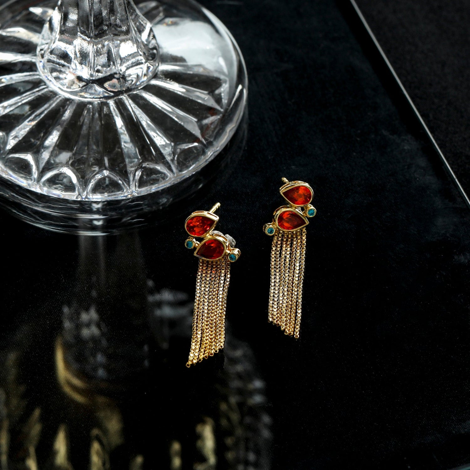 Earrings Fringe Twin Flame Gold Plated Silver Ethnic Earrings