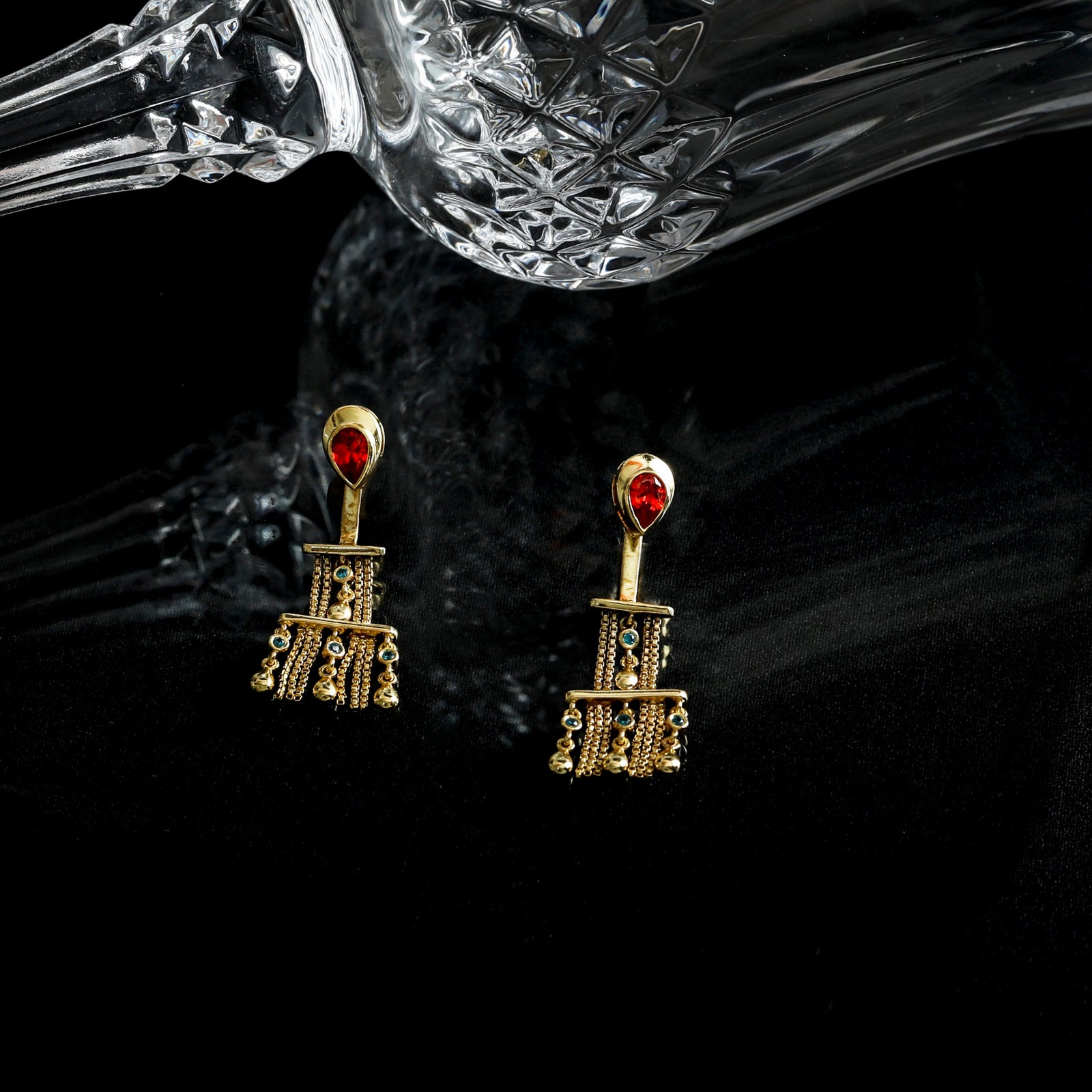 Fringe Tiered Sparkle Gold Plated Silver Statement Earrings