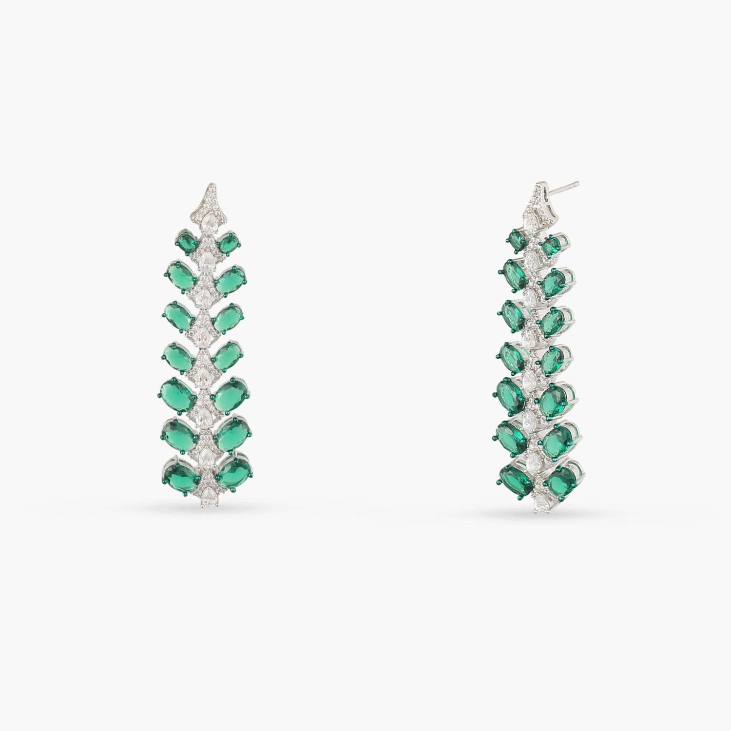 Emeraude Chandelier Silver Earrings 