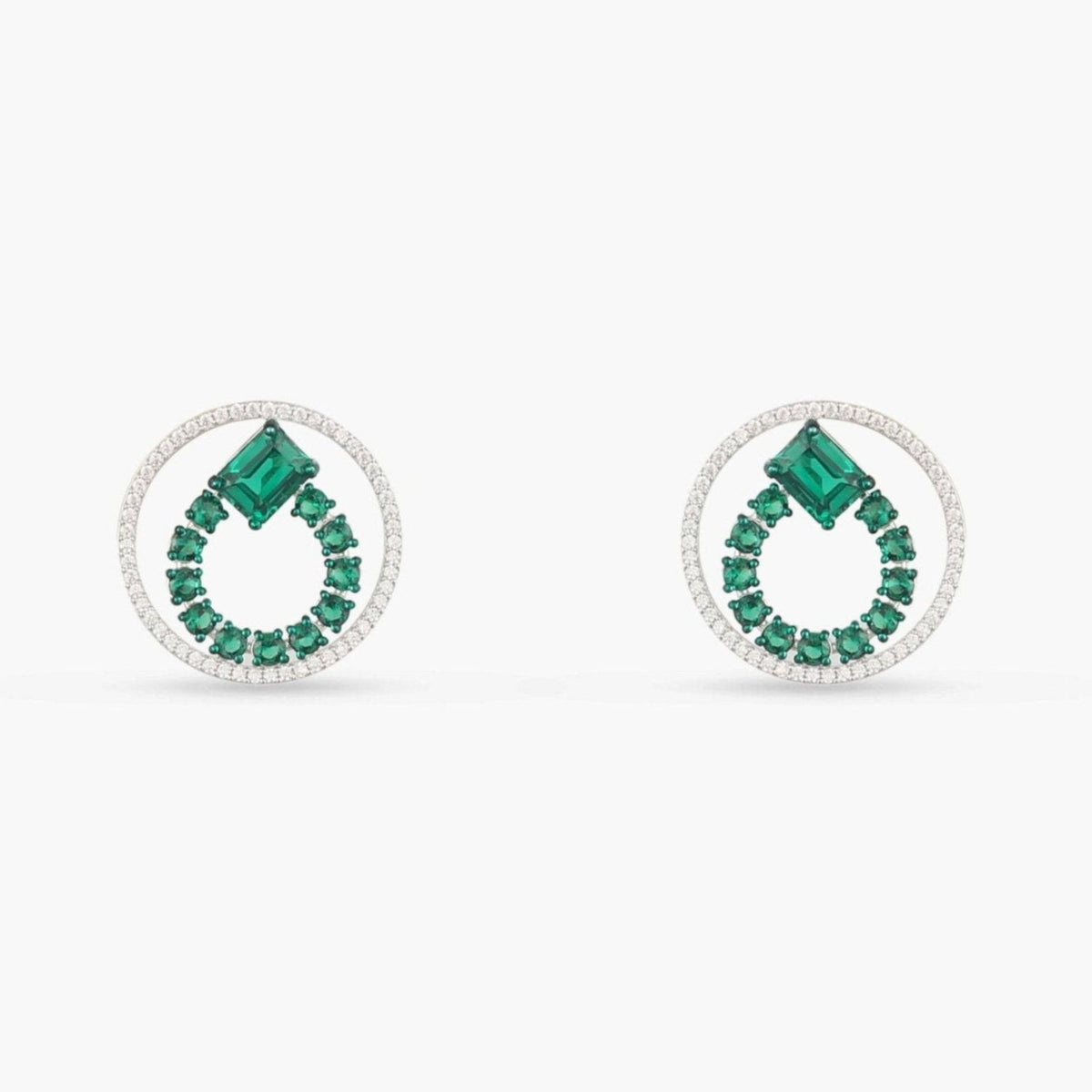 Emeraude Ivy Glow Round Silver Earrings