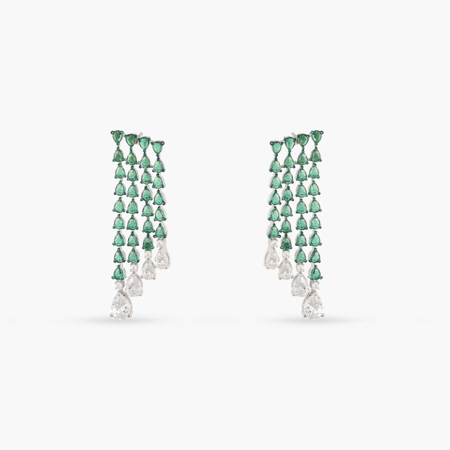 Emeraude Cocktail Silver Earrings 