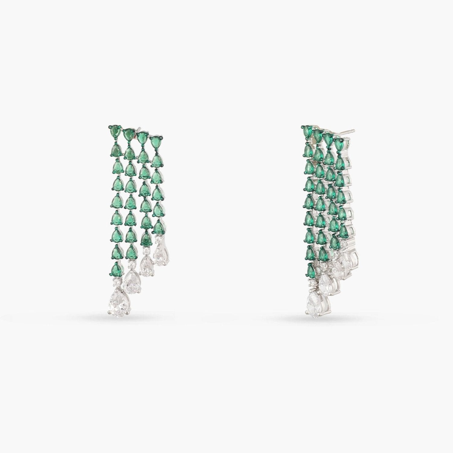 Emeraude Cocktail Silver Earrings 