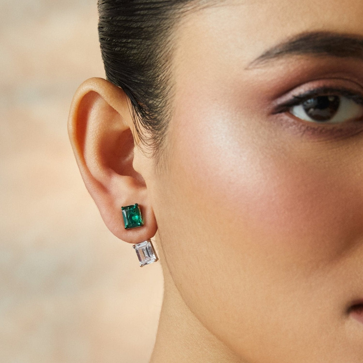 Earrings Emeraude Aura Silver Jacket Earrings