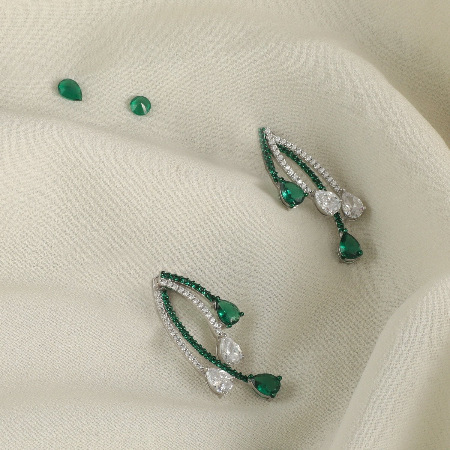 Earrings Emeraude Radiant Silver Jacket Earrings