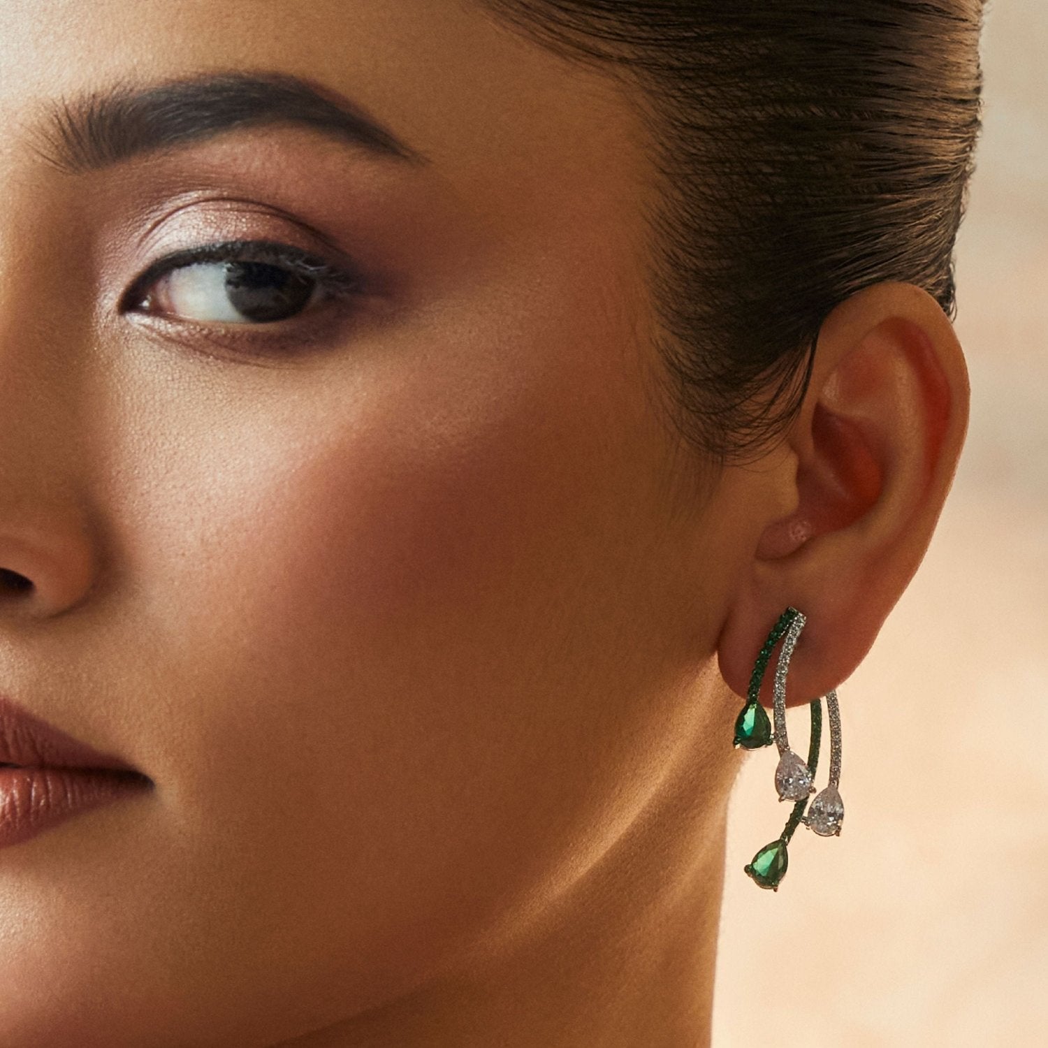 Earrings Emeraude Radiant Silver Jacket Earrings