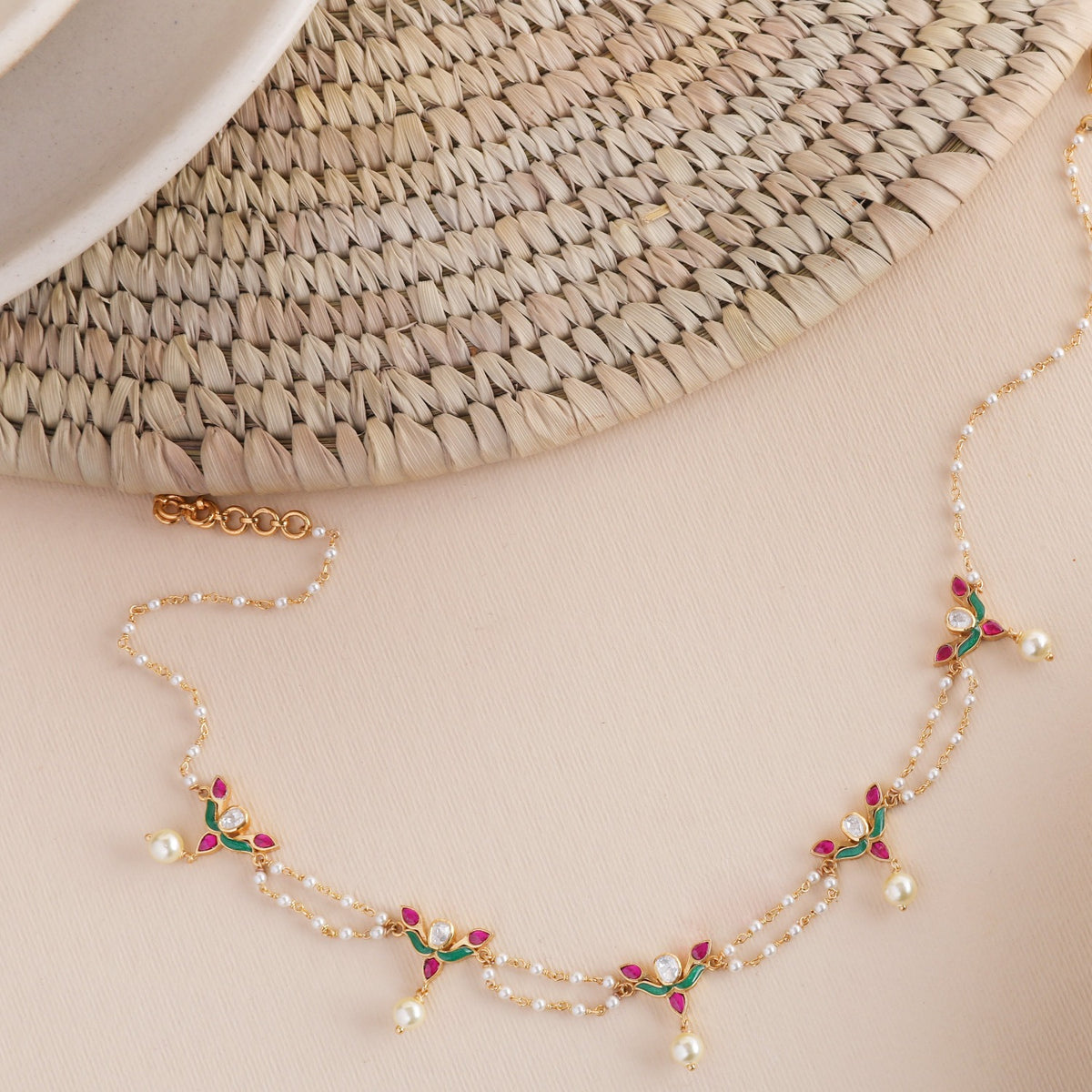 Kusum Gold Plated Jadau and Pearl chain Choker