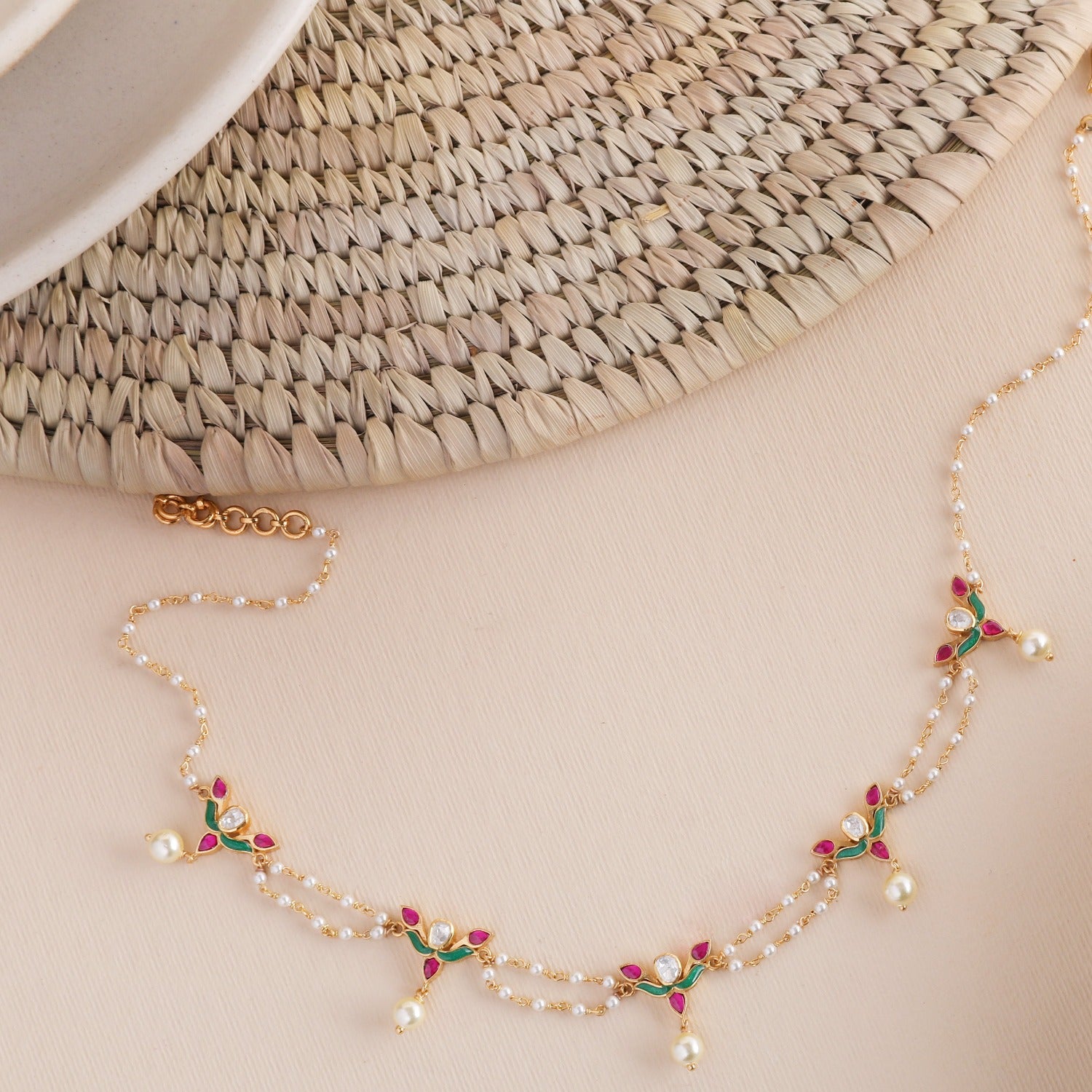 Kusum Gold Plated Jadau and Pearl chain Choker