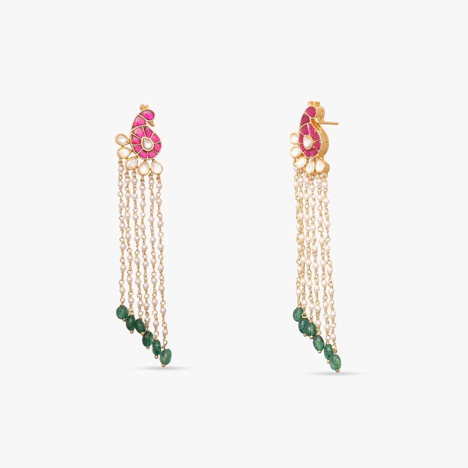 Mayur Jadau and Pearl chain Silver Earrings