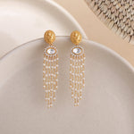 Avani Gold Plated Moissanite and Pearl chain Silver Earrings