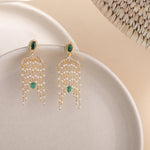 Myra Gold Plated Gemstone and Pearl chain Silver Earrings