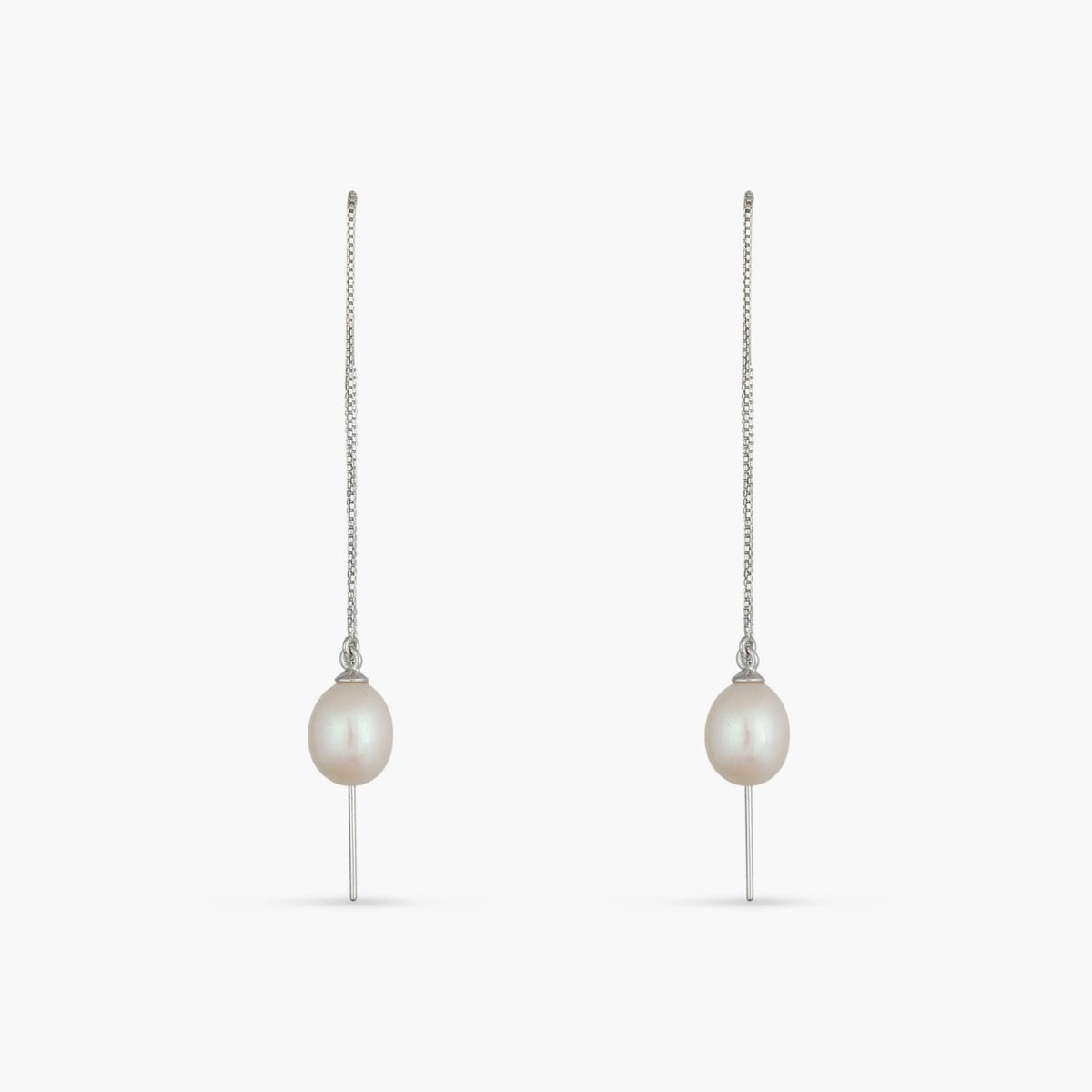 Aurora Pearl Silver Threader Earrings