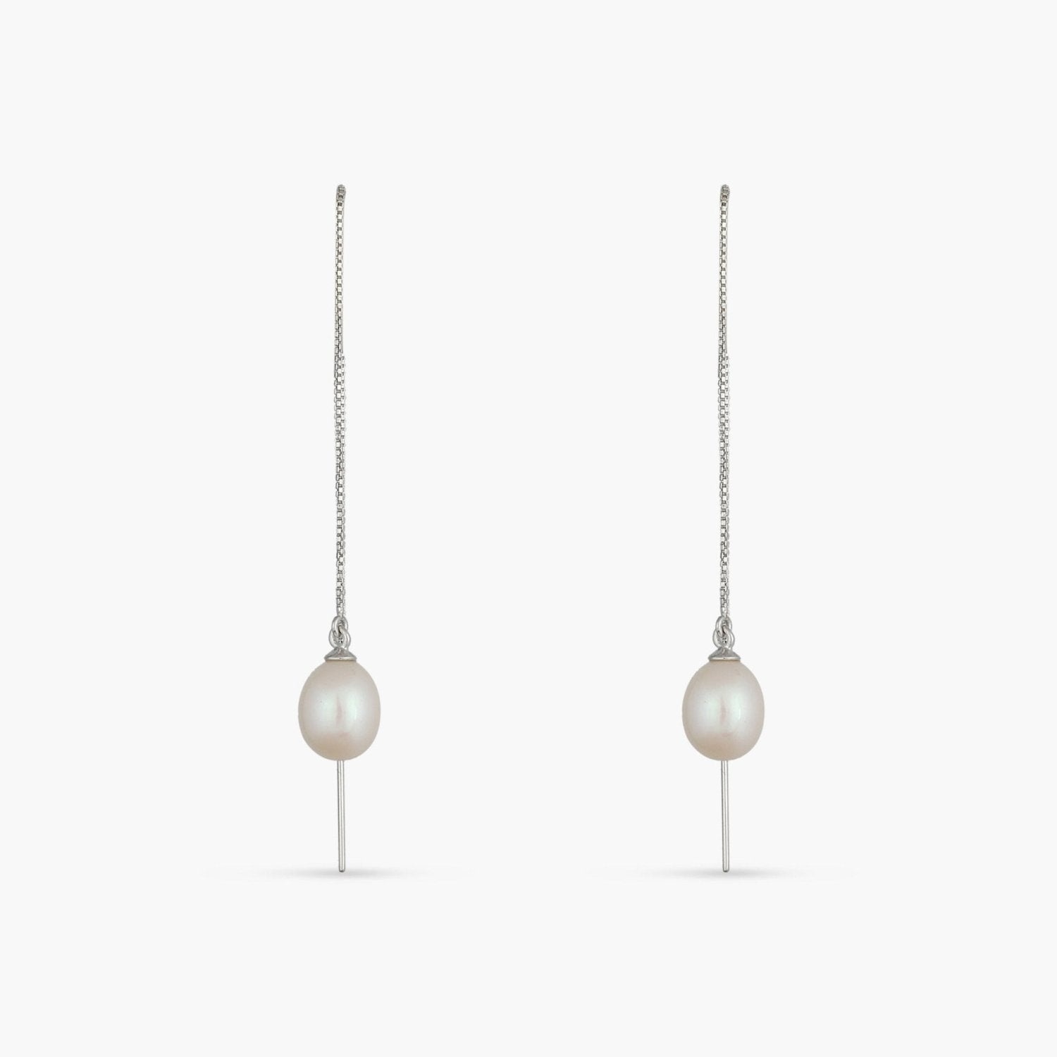 Aurora Pearl Silver Threader Earrings