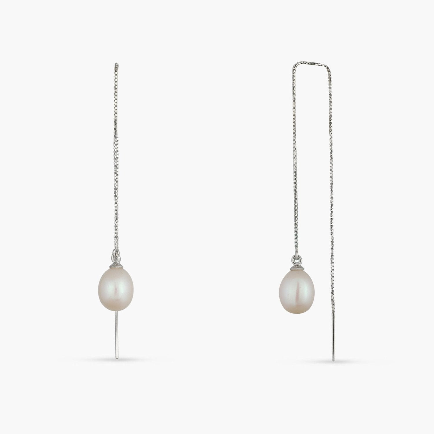 Aurora Pearl Silver Threader Earrings