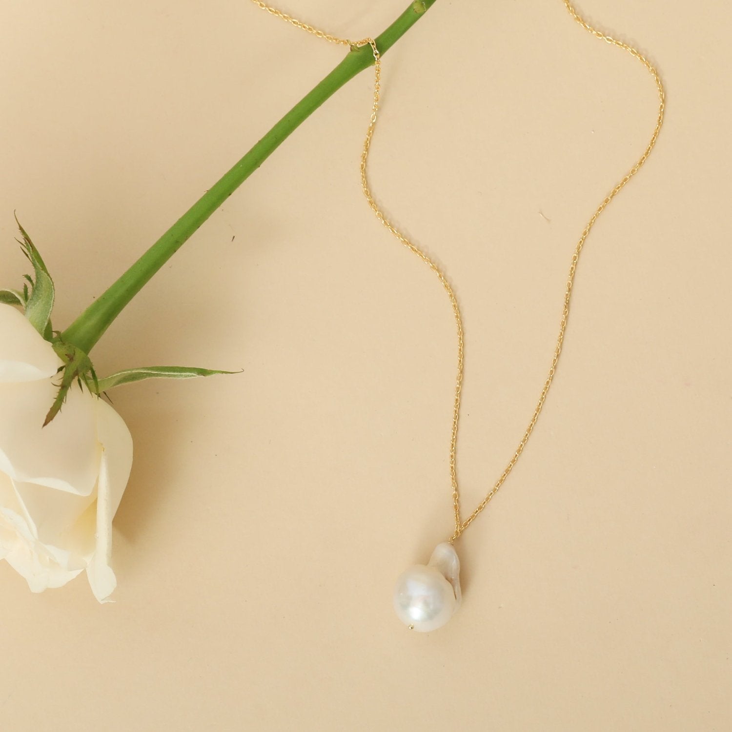 Necklace Opal Pearl Gold Plated Silver Pendant Necklace