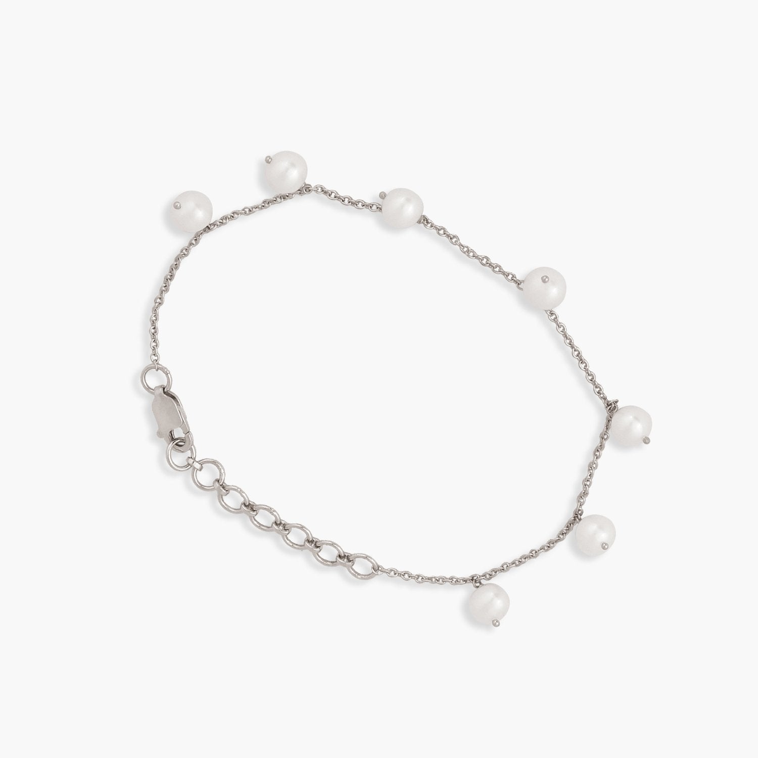 Evelyn Pearl Chain Silver Bracelet