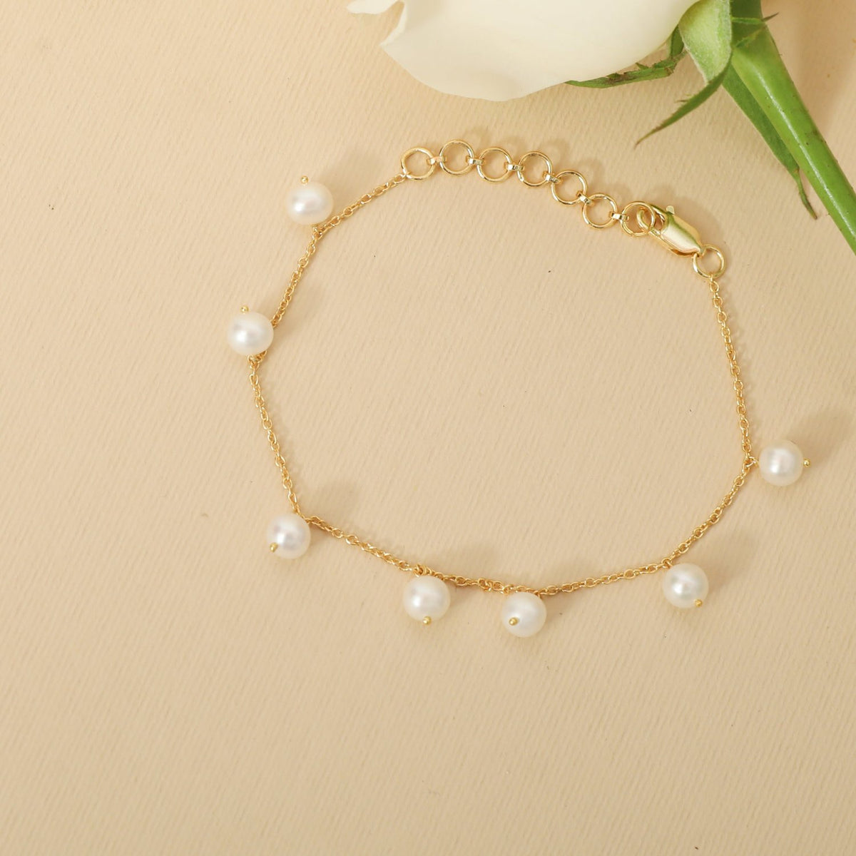 Evelyn Pearl Chain Gold Plated Silver Bracelet