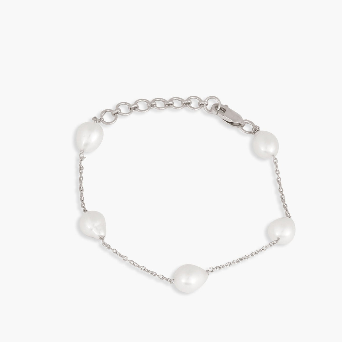 Celeste Studded Pearl Chain Silver Bracelet