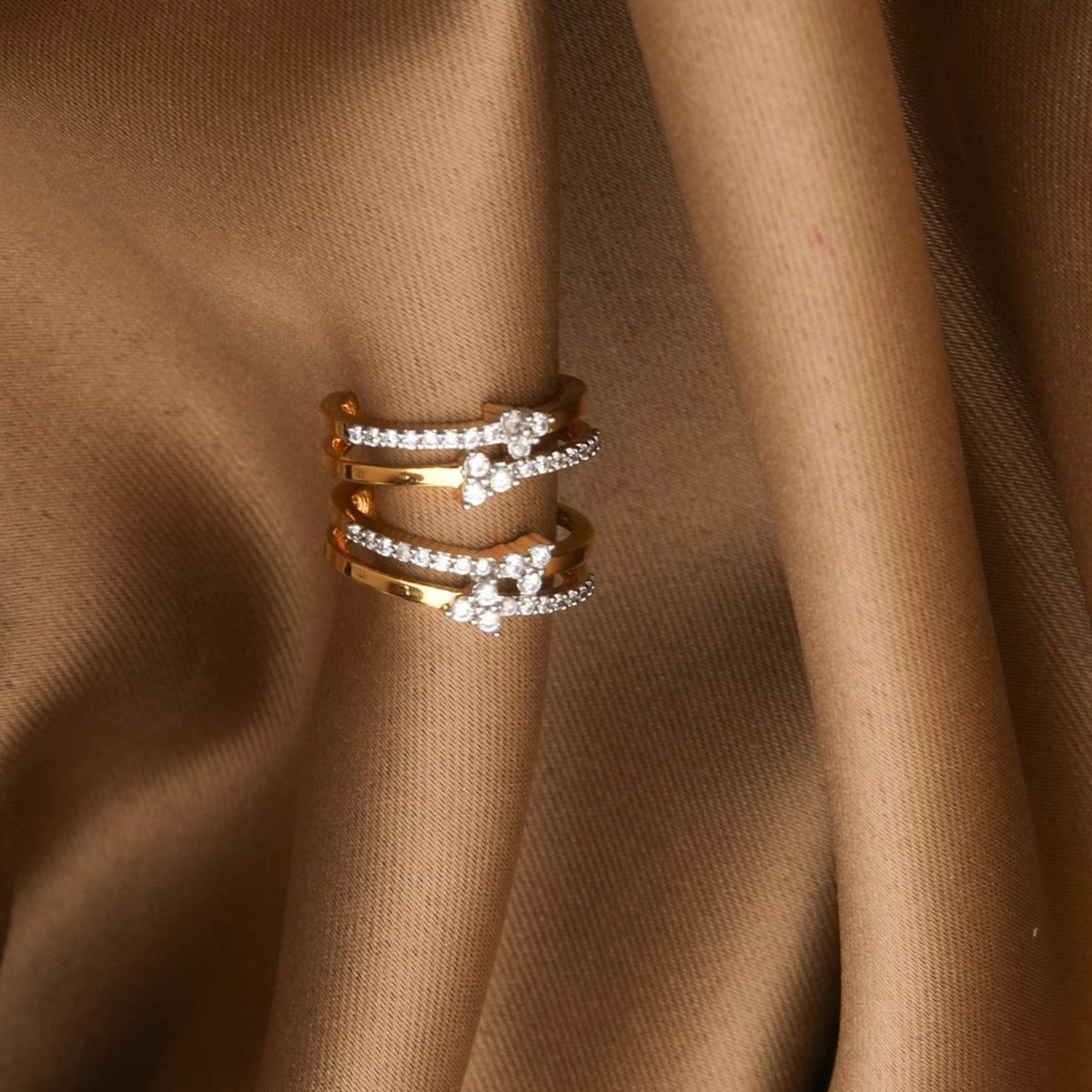 Finger Ring Strata Stacked CZ Silver Ring