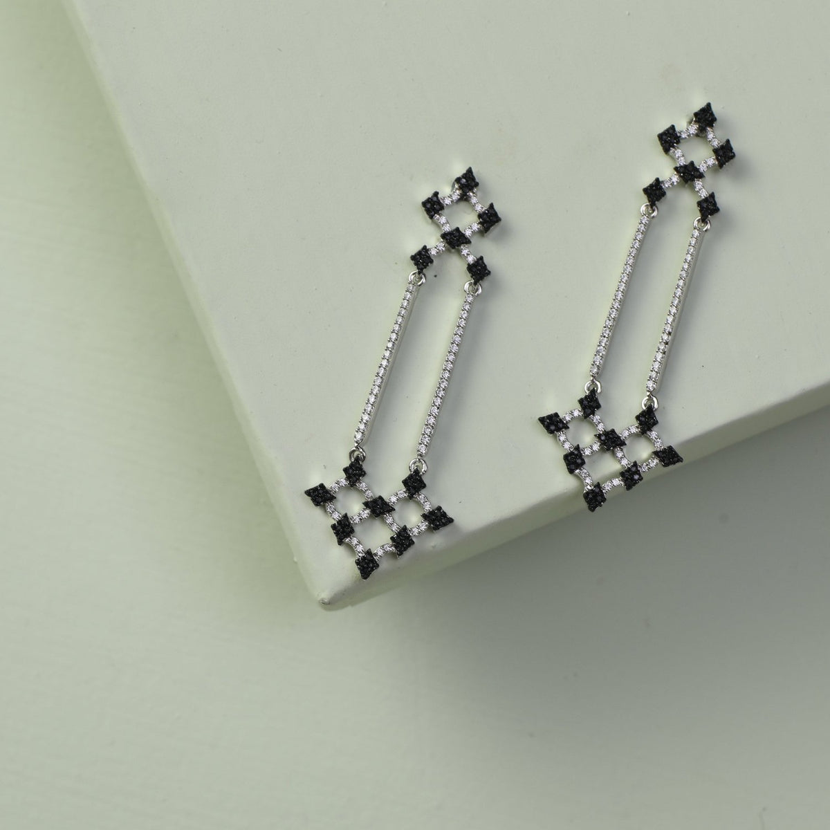 Monochrome Play Reverie CZ Silver Drop Earrings