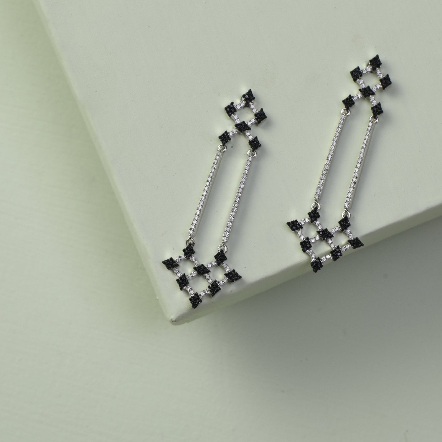 Monochrome Play Reverie CZ Silver Drop Earrings