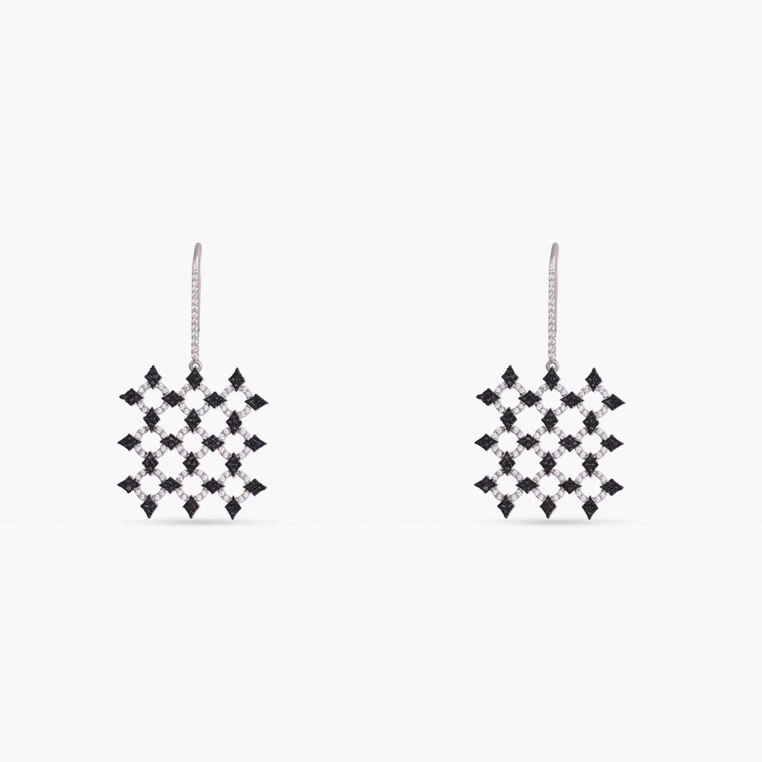 Monochrome Play Square CZ Silver Drop Earrings