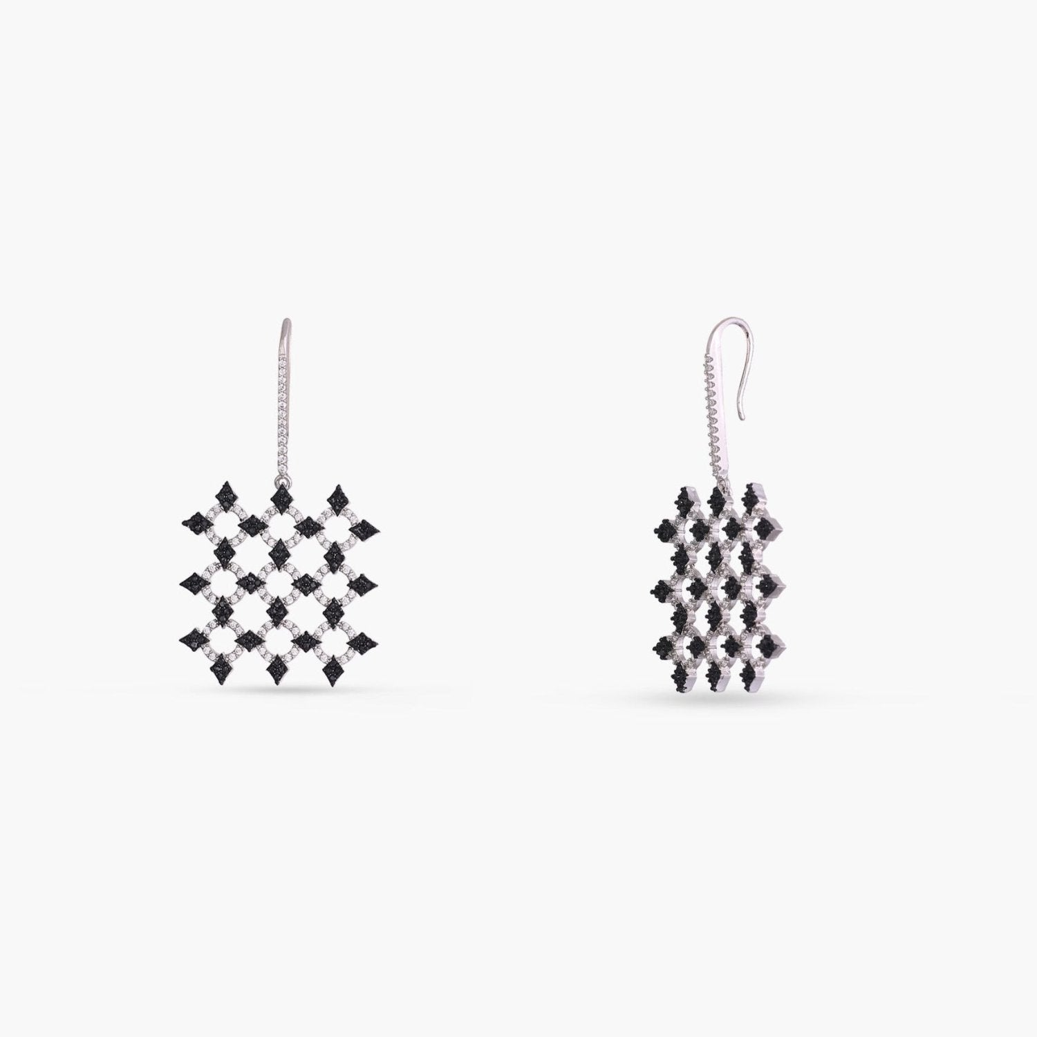 Monochrome Play Square CZ Silver Drop Earrings